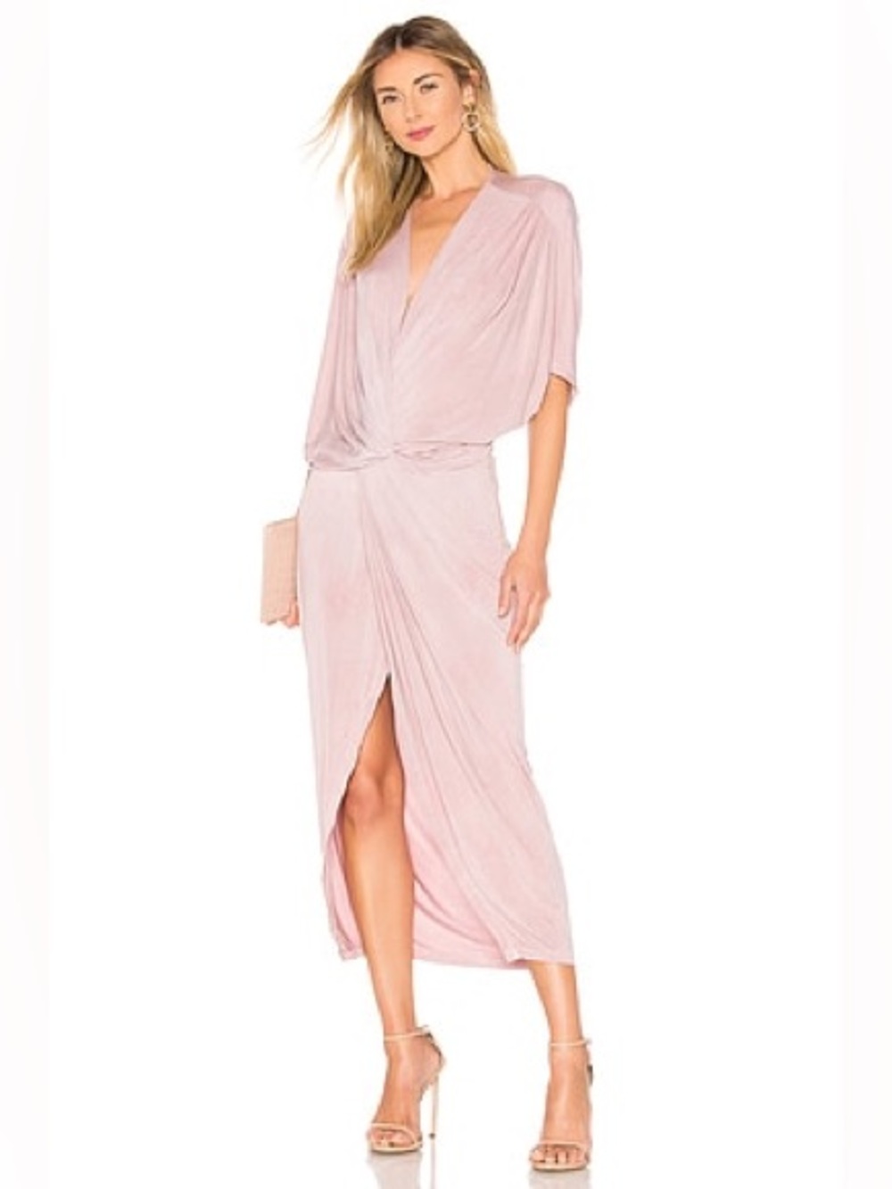 Blush Pink Midi Draped Wrap Dress